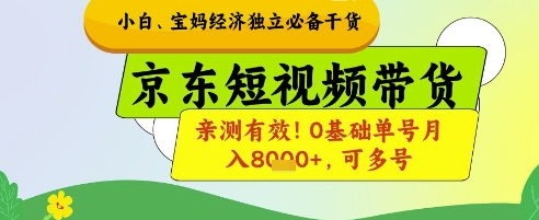 小白宝妈经济独立必备干货，京东短视频带货，亲测有效!0基础单号月入8k+，可多号【揭秘】-百赚智库