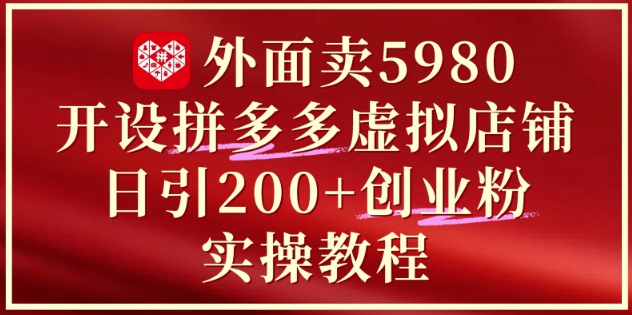 外面卖5980开设拼多多虚拟店铺：单日引流200+创业付费粉实战教程-百赚智库