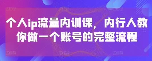 个人ip流量内训课，内行人教你做一个账号的完整流程-百赚智库