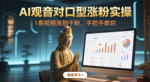 AI观音对口型涨粉实操，1条视频涨到千粉，手把手教你-百赚智库