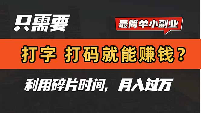 只需要打字，打码，就能赚钱？简单的赚钱小副业，利用碎片时间，月入过万-百赚智库